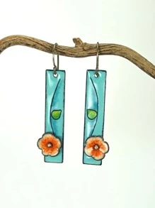 Flower Decor Drop Earrings - Multicolor - View 1