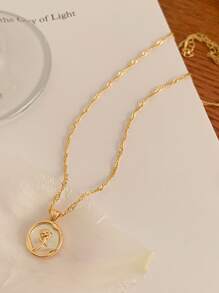 水鑽裝飾圓形吊墜項鍊 - 金黃色 - 查看 3