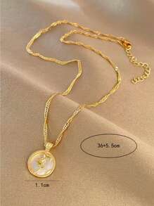 水鑽裝飾圓形吊墜項鍊 - 金黃色 - 查看 8