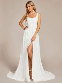 EVERPRETTY Split Thigh Cami Wedding Dress - White - View 1