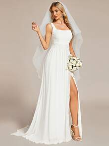 EVERPRETTY Split Thigh Cami Wedding Dress - White - View 3