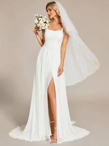 EVERPRETTY Split Thigh Cami Wedding Dress - White - View 4