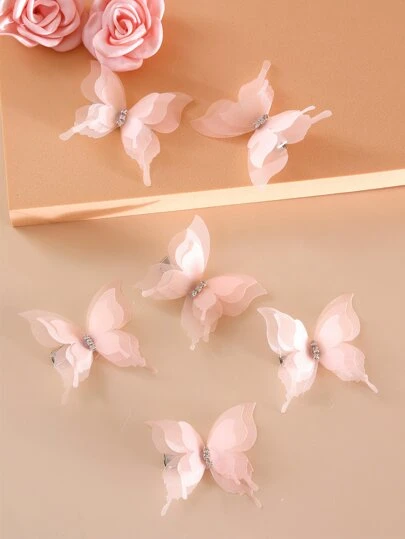 6入組女孩水鑽和蝴蝶裝飾鴨嘴夾