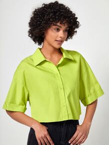 NOPE Slogan Graphic Drop Shoulder Shirt - Lime Green - View 5