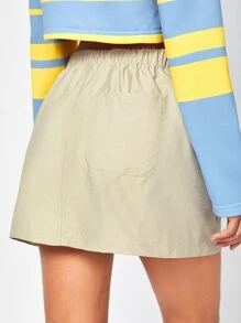 Basse Couture Drawstring Waist Slant Pocket Skirt - Khaki - View 2