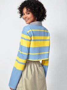 Basse Couture Striped Print Polo Neck Crop Tee - Multicolor - View 2