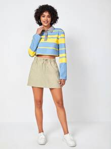 Basse Couture Striped Print Polo Neck Crop Tee - Multicolor - View 3