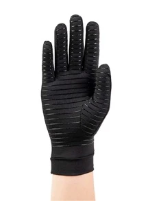 1 双纯色防滑运动手套，适合骑自行车、骑摩托车和滑雪，黑色手套，冬季暖手器 - 黑色 - 查看 2