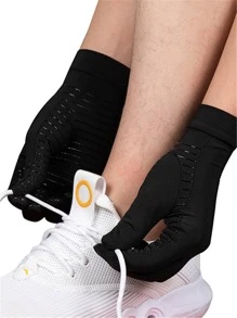 1 双纯色防滑运动手套，适合骑自行车、骑摩托车和滑雪，黑色手套，冬季暖手器 - 黑色 - 查看 5