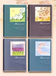 4入組字母和油畫圖案筆記本學生用簡單多用途日記筆記本辦公室 - 彩色 - 查看 1