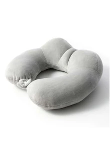 1pc Grey U-shaped Pillow, Minimalist Polyester Travel Pillow For Travel