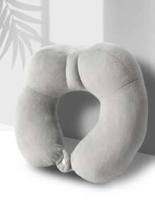 1pc Grey U-shaped Pillow, Minimalist Polyester Travel Pillow For Travel