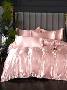 3入組/套粉色被套套裝1入組被套2入組枕套家居簡約緞面床上用品套裝 - 藕粉色 - 查看 1