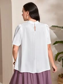Modelyn Plus Guipure Lace Insert Puff Sleeve Blouse - White - View 3