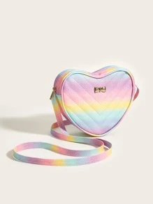 1入女孩多彩閃爍拼接甜心形斜挎袋,配鏈條帶,適合日常使用 - 彩色 - 查看 3
