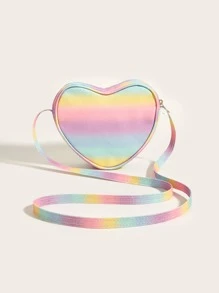 1入女孩多彩閃爍拼接甜心形斜挎袋,配鏈條帶,適合日常使用 - 彩色 - 查看 4