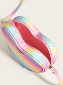 1入女孩多彩閃爍拼接甜心形斜挎袋,配鏈條帶,適合日常使用 - 彩色 - 查看 6