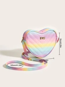 1入女孩多彩閃爍拼接甜心形斜挎袋,配鏈條帶,適合日常使用 - 彩色 - 查看 7