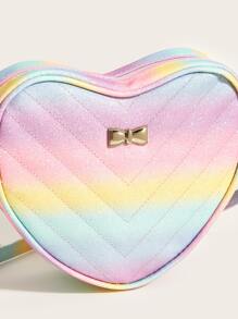 1入女孩多彩閃爍拼接甜心形斜挎袋,配鏈條帶,適合日常使用 - 彩色 - 查看 8