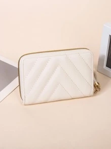 人字形绗缝长款钱包 带绒球饰物 支票簿封面 包 礼品 女士钱包 - 米色 - 查看 3