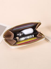 人字形绗缝长款钱包 带绒球饰物 支票簿封面 包 礼品 女士钱包 - 米色 - 查看 5