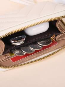 人字形绗缝长款钱包 带绒球饰物 支票簿封面 包 礼品 女士钱包 - 米色 - 查看 7