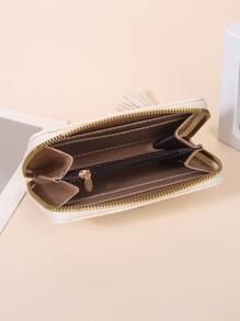 人字形绗缝长款钱包 带绒球饰物 支票簿封面 包 礼品 女士钱包 - 米色 - 查看 8