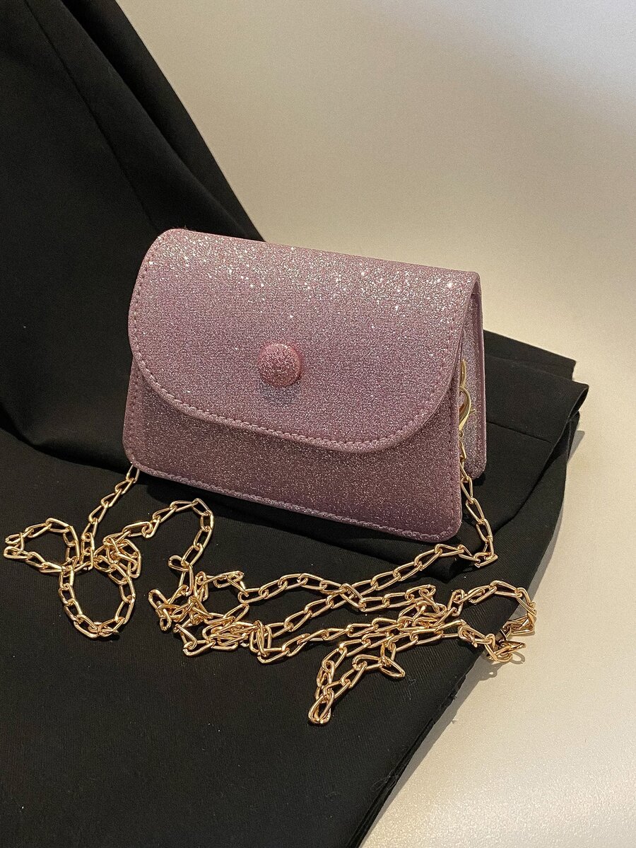 Bolso cuadrado con solapa para niñas Decoración con botones de purpurina - Morado - Ver 1