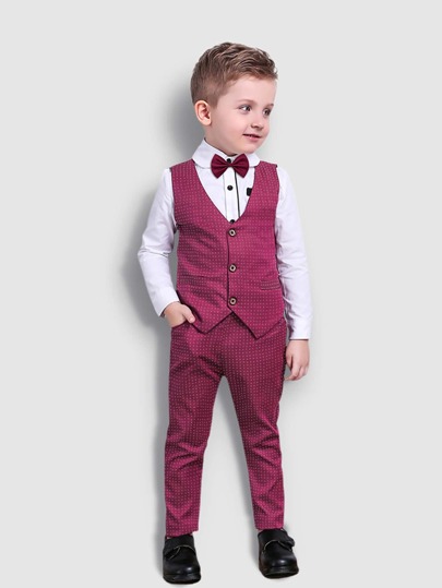 4pcs/set Toddler Children's Dress Shirt, Vest, Trousers, Bow Tie Suit For Wedding, Performance, Formal Occasions