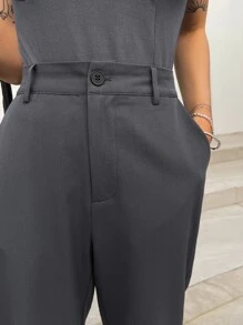 DAZY 斜插口袋直筒西装裤，女士商务正装裤