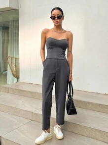 DAZY 斜插口袋直筒西装裤，女士商务正装裤