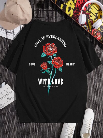 Guys Floral & Slogan Graphic Tee