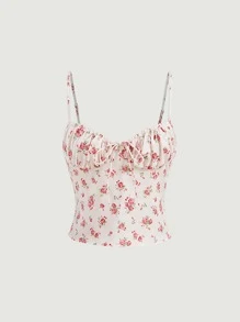 SHEIN MOD Top de tirantes con estampado floral pecho con fruncido - Multicolor - Ver 1