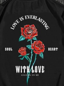 Manfinity VCAY Nam Áo thun Bông Đồ họa hoa & khẩu hiệu - màu đen - Xem 3