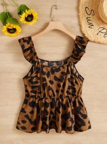 SHEIN Blusa peplum con estampado ribete con fruncido - Multicolor - Ver 1