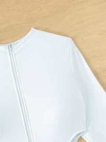 Swim SPRTY Two Tone Cut Out Waist Zip Front One Piece Swimsuit,Summer Beach - Black and White - View 5