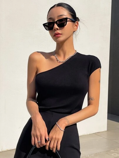 DAZY 单肩罗纹针织T恤 外出上衣 女款