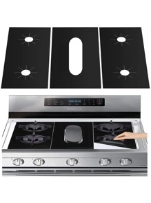 3入組/套聚四氟乙烯燃氣灶保護墊極簡主義黑色灶具蓋燃氣灶灶台燃燒器蓋 - 黑色 - 查看 1