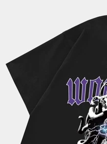 ROMWE MEN Grunge Punk Tops Nam Lễ Các Thánh Lá thư Đường phố - màu đen - Xem 3