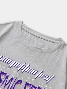 ROMWE MEN Street Life Guys Car And Letter Graphic Tee - Grey - View 3