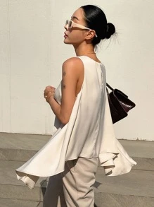 DAZY Chất rắn Viền không đối xứng Áo ba lỗ - Màu be - Xem 2