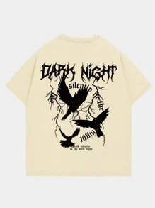 ROMWE MEN 男士字母圖案T恤 - 卡其色 - 查看 1