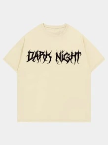 ROMWE MEN 男士字母圖案T恤 - 卡其色 - 查看 2