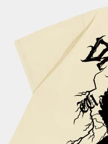 ROMWE MEN 男士字母圖案T恤 - 卡其色 - 查看 3