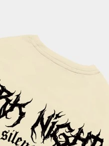 ROMWE MEN 男士字母圖案T恤 - 卡其色 - 查看 5