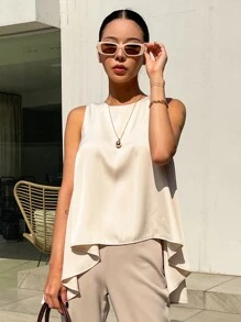 DAZY Chất rắn Viền không đối xứng Áo ba lỗ - Màu be - Xem 4