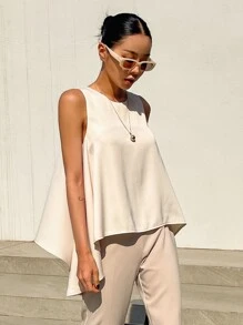 DAZY Chất rắn Viền không đối xứng Áo ba lỗ - Màu be - Xem 5