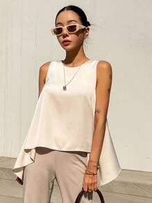 DAZY Chất rắn Viền không đối xứng Áo ba lỗ - Màu be - Xem 6