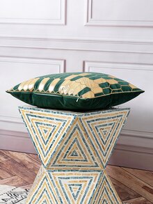 1pc Color-block Holland Velvet Applique Embroidery Pillow Cover (without Filling), No Pillow Core Included - Dark Green - View 4