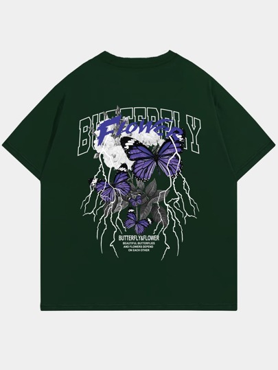 تي شيرت حرف فراشة و بجرافيك صاعقة للشباب